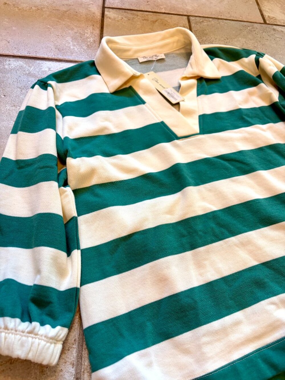 Rugby Shirt, Doe & Rae, Size Small, Green and Cream
